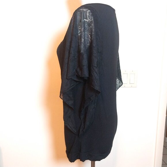CAROLE LITTLE SIZE L BLACK SCOOP NECK LACE CASCADE SLEEVE TOP - Picture 6 of 10